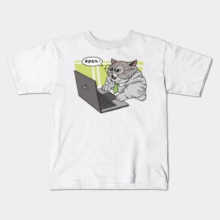 Cat work hard office notebook Kids T-Shirt